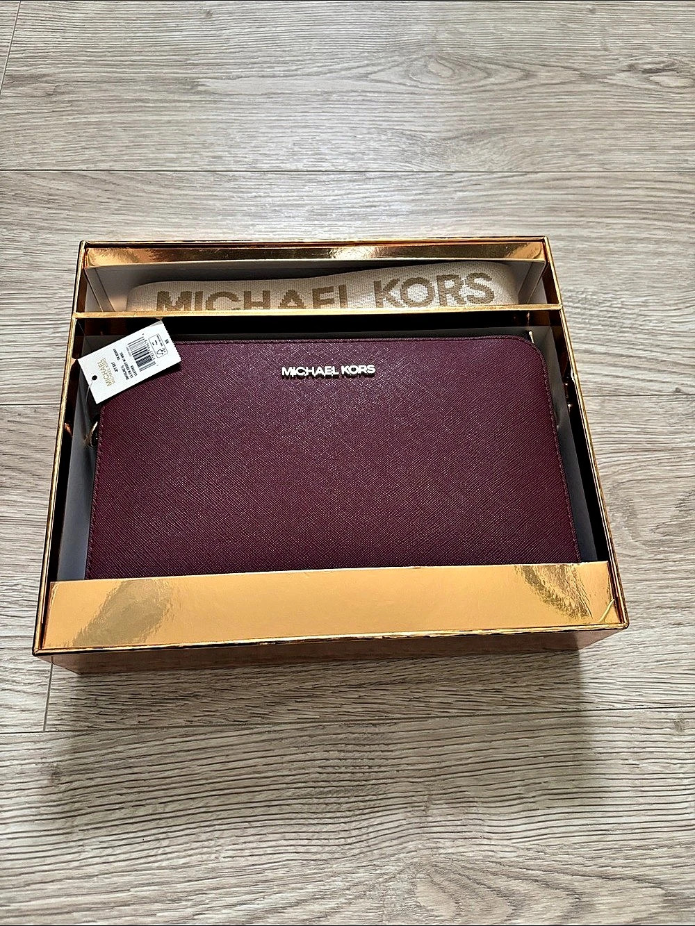 Michael Kors Jet Set Large Saffiano Leather Crossbody Bag Burgundy